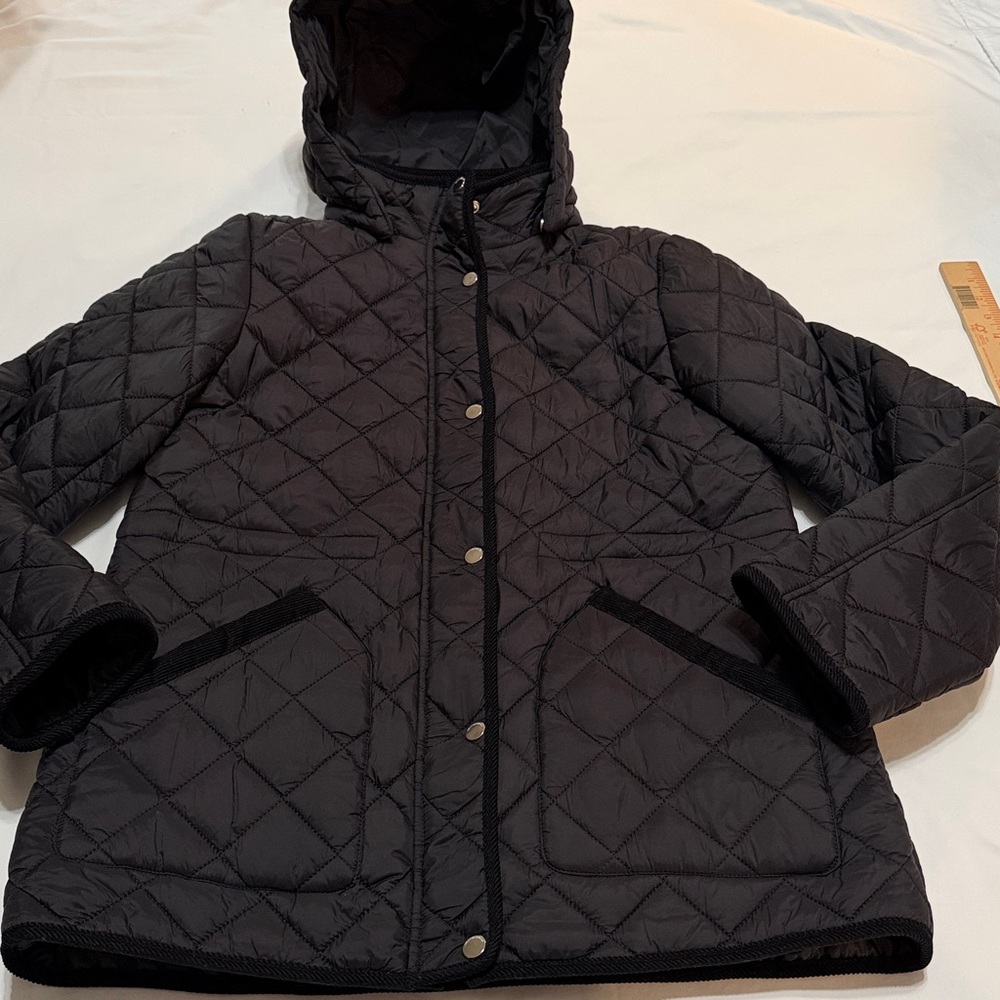 Weatherproof Black Hooded Quilted Puffer Jacket with Corduroy Trim M NWT